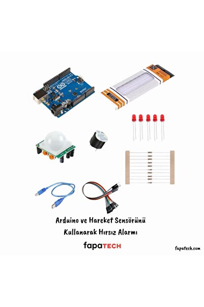 Fapatech Arduino Pır  Hareket Sensörünü Kullanarak Hırsız Alarmı Proje Seti/ E-Pdf Devre Şemalı İçerikli