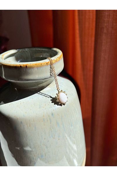 Miltonia Vintage Steel Necklace - Gold Color and White Stone Detail