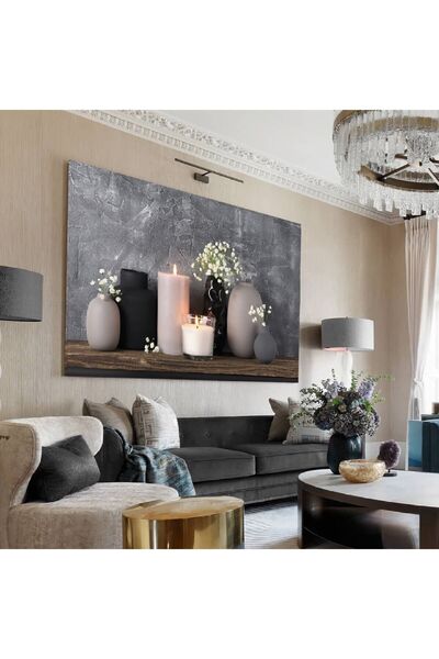 TRADE AYS Antrasit Gri Mum Kombini Dekoratif Kanvas Duvar Tablo