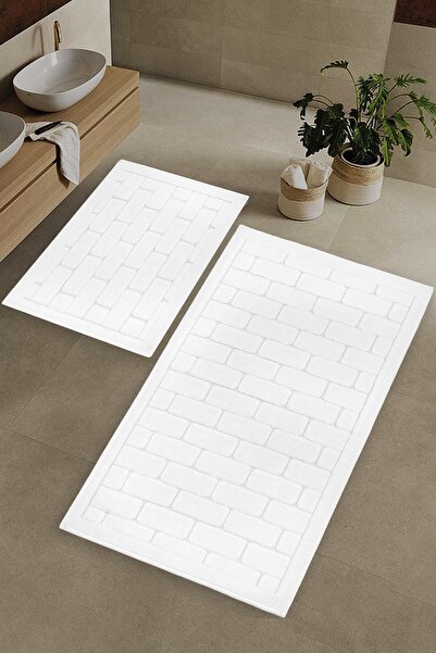 Zeria Home Set de 2 covoare de baie din bumbac natural lavabil cu model de că...