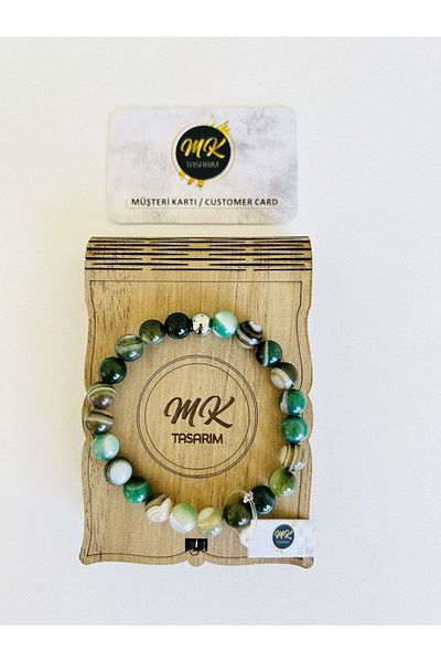 MK tasarım REAL GREEN BANDED AGATE STONE BRACELET| IN SPECIAL BOX| CUSTOMER WITH CARD MK.009.015