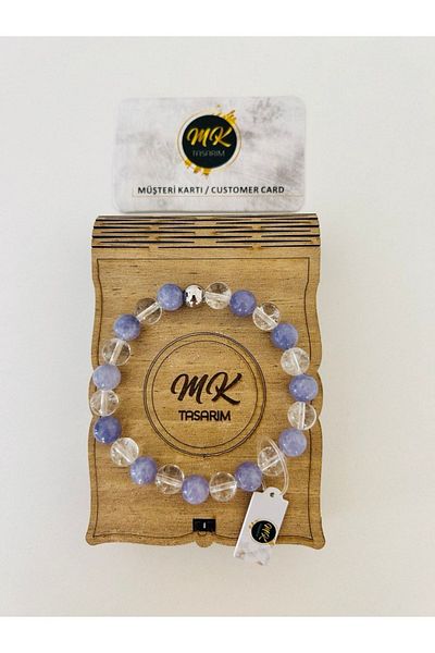 MK tasarım Real Crystal - Purple Quartz Bracelet| Mktasarim in Special Box| Mktasarım Custom Customer Card