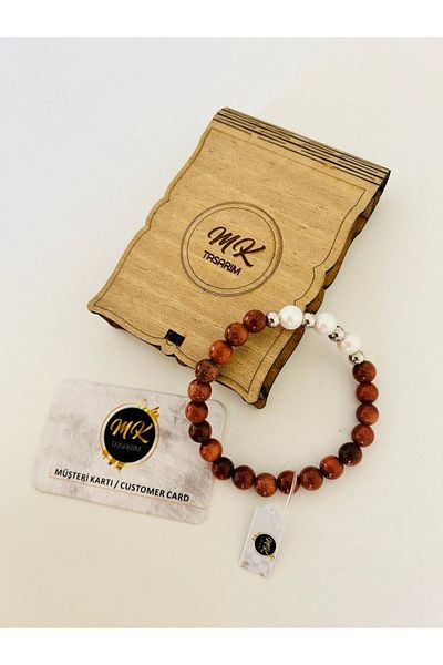 MK tasarım Real Coffee Star Stone-real Pearl Bracelet| Mktasarim in Special Design Box|custom with Customer Card