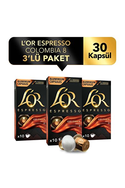 L'OR Espresso Origin Colombia Nespresso Uyumlu Alüminyum Kapsül Kahve 30'lu (10 x 3 paket)