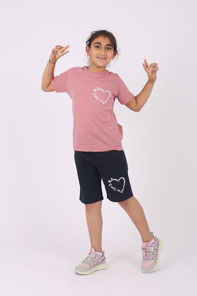 Çiggo Kids Set pentru fete cu model de inimă - decolteu, 100% bumbac, set de sus și de jos