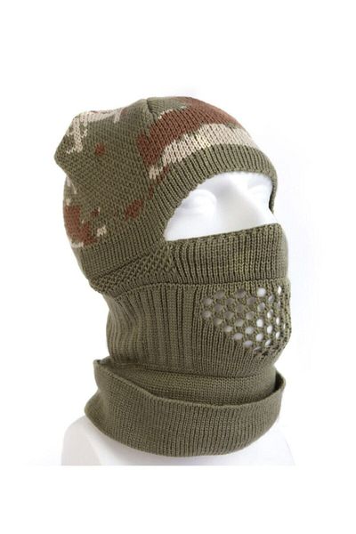 Motiva Autumn Winter Knitwear Knit Camouflage Green Beret Full Snow Mask 2 in 1