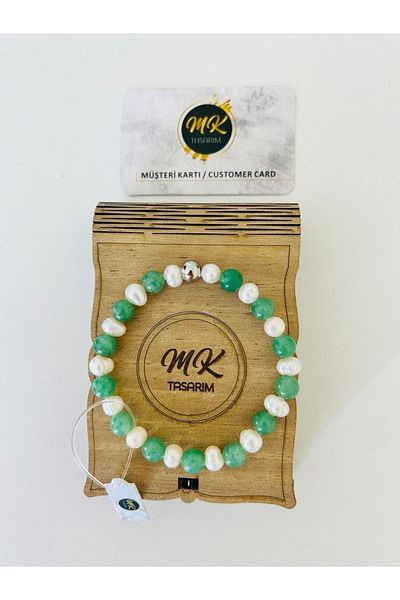 MK tasarım Real Pearl - Aventurine Bracelet| Mktasarim in Special Box|