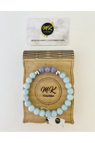 MK tasarım Real Blue-purple Quartz Stone Bracelet| Mktasarim in Special Box| Mktasarım Customer Card