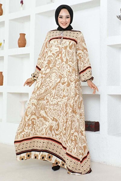 TESETTÜR MÜJDE MERVE Φόρεμα από βισκόζη βιζόν - Λεπτομέρεια με φούντα