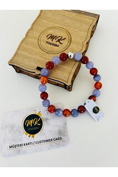 MK tasarım Real Purple Quartz Real Brown Agate Bracelet|mktasarim in Special Box|custom with Customer Card