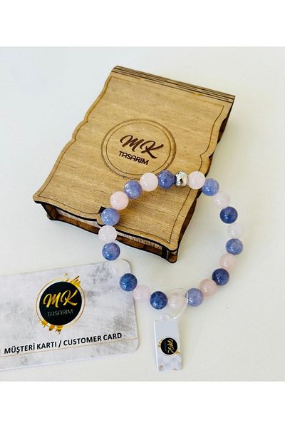 MK tasarım Pink And Real Blue Quartz Stone Bracelet in Special Box