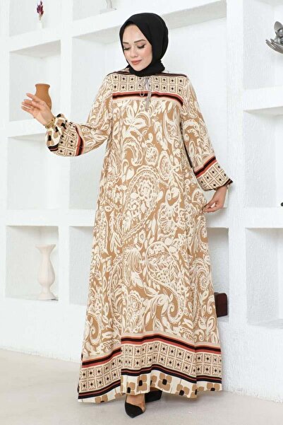 TESETTÜR MÜJDE MERVE Φόρεμα από βισκόζη βιζόν - Λεπτομέρεια με φούντα