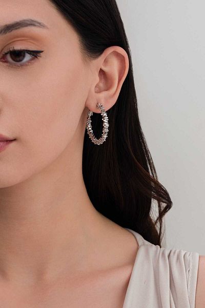 LUCİ LONTANE Silver Colored Sharp Line String Earrings