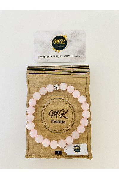 MK tasarım Real Pink Quartz Stone Bracelet| Mktasarim in Special Box| Mktasarım Custom Customer Card