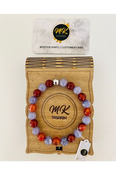 MK tasarım Real Purple Quartz Real Brown Agate Bracelet|mktasarim in Special Box|custom with Customer Card