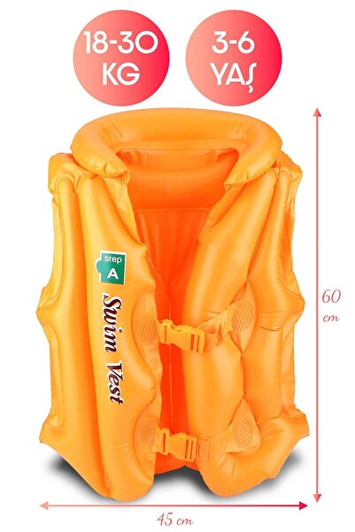 Telvesse 18-30 kg Şişme Can Yeleği Swimvest Havuz Deniz Yüzme Yeleği Yüzücü Destek Yelek 60 cm Turuncu