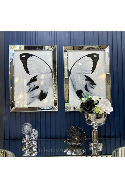 Efe Ayna BUTTERFLY- 2'Lİ GÜMÜŞ AYNA TABLO SETİ-50X70