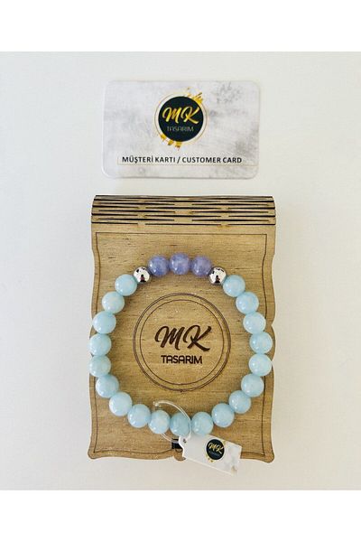 MK tasarım Real Blue-purple Quartz Stone Bracelet| Mktasarim in Special Box| Mktasarım Customer Card