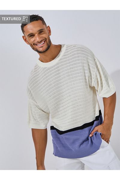 Styli Premium Cotton Color Block Knit Oversized T-Shirt