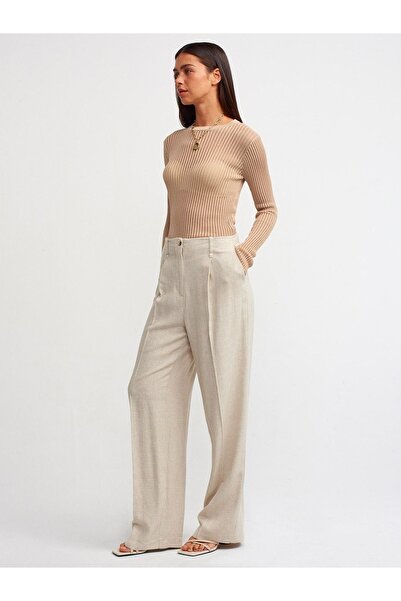 Dilvin 10355 Pulover transparent cu gât roșu bej