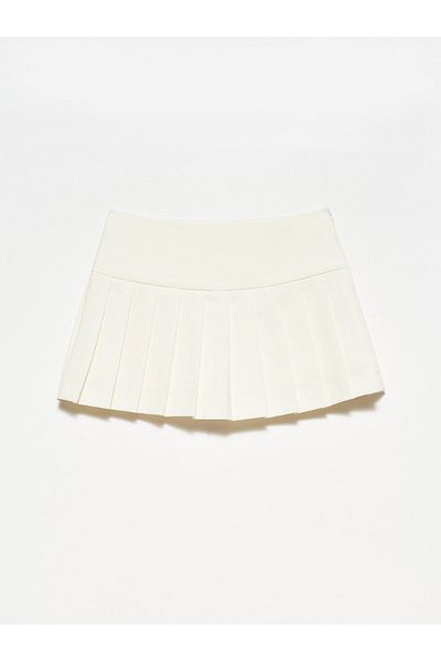 Dilvin 80772 Thick Pleated Shorts Skirt-white