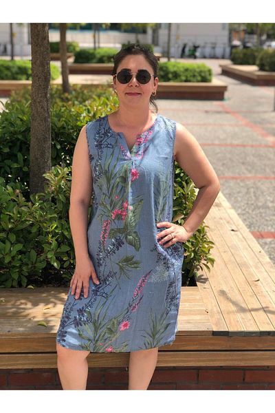 BAKTAGÖR Linen Dress - Basic Floral Pattern