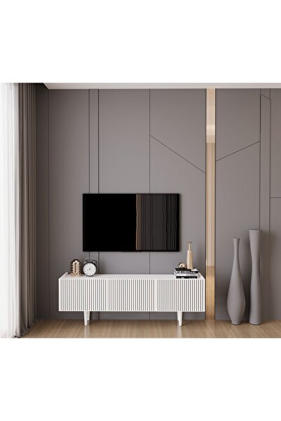 enwood Capella Beyaz Country Mdf 3 Kapaklı Ahşap Ayaklı 140 Cm Tv Ünitesi