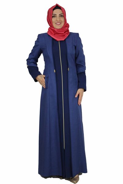 Bluence Top coat albastru cu fermoar în față pentru femei