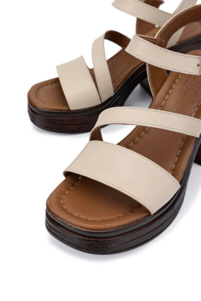 Tamer Tanca Beige Colored Women's Genuine Leather Heeled Sandals