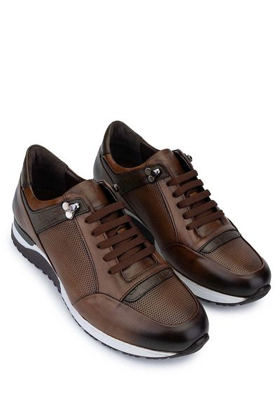 Tamer Tanca Men's Brown Genuine Leather Sneakers - Sports Shoes