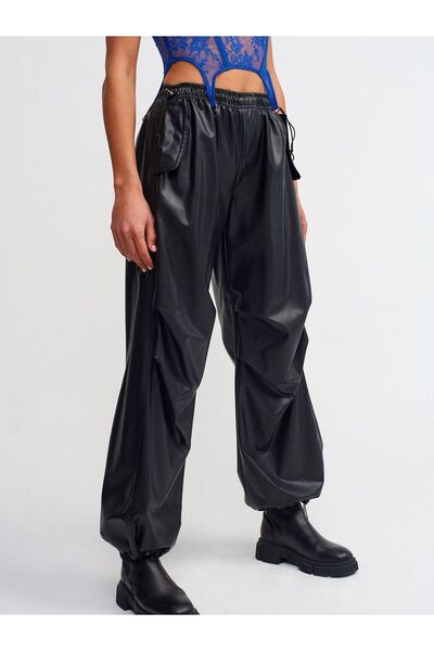 Dilvin 70414 Suni Deri Jogger Pantolon-siyah