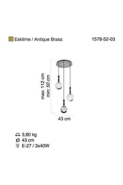LUCEA Trıno 3 Lu Antik Lak Avize 3xe27