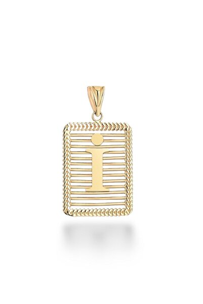 MaGold i Harfi Taşsız Izgara Modeli 14 Ayar Altın Harfli Kolye Ucu Uç