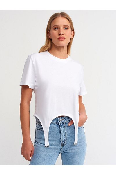 Dilvin 30159 Crew Neck T-shirt-λευκό