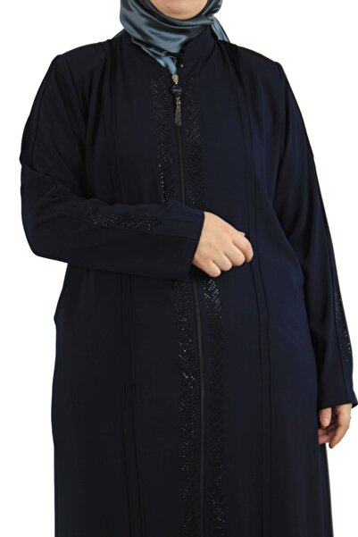 Bluence Large Size Navy Blue Ferace Spring with Stone Detail on the Front and Zipper