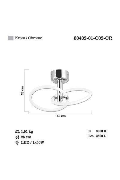 LUCEA Sedna 2 Li Ledli Krom Plafonyer 50w 3000k 80402-c02-cr
