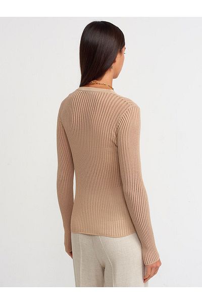 Dilvin 10355 Pulover transparent cu gât roșu bej