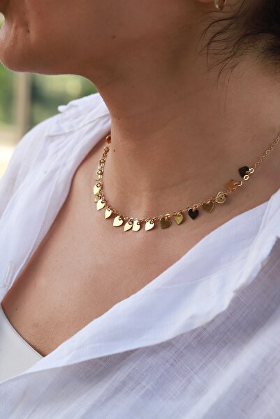 Aydın Kuyumculuk 14 AYAR ALTIN,KALPLİ PULLU KOLYE AGKLY647