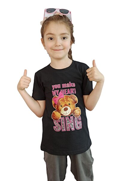 Bluence Tricou din bumbac pentru copii, negru, pentru fete, model chelneriță