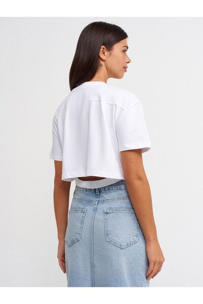 Dilvin 30402 Rubber Detailed Tshirt-White