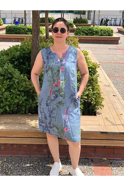 BAKTAGÖR Linen Dress - Basic Floral Pattern