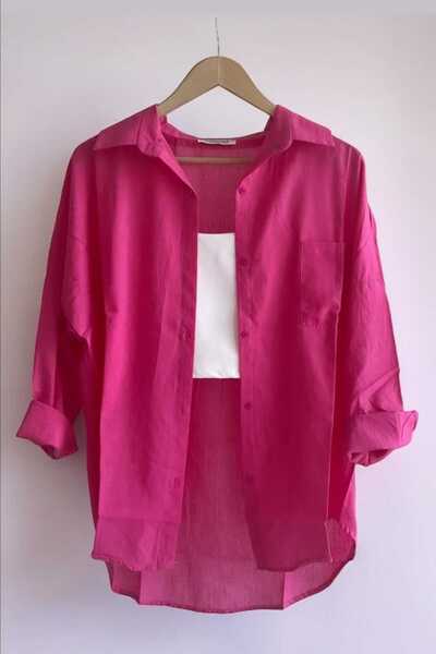 NUDEQUEEN Oversize Keten Dokulu %100 Pamuk Tek Cepli Salaş Gömlek KGT-KU3435