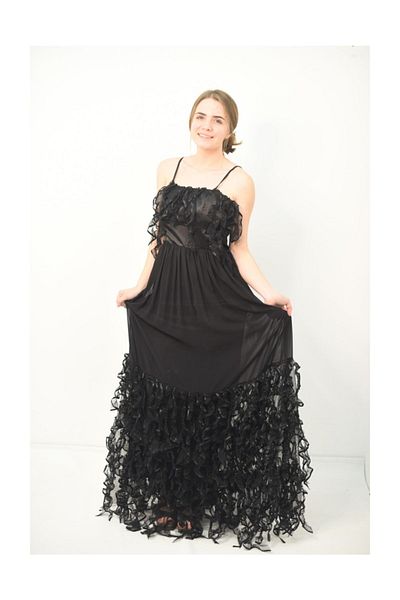Bluence Fusta de damă cu curele de frânghie Rochie de seară neagră