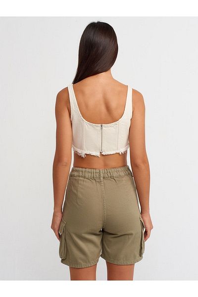 Dilvin 70889 Cotton Denim Shorts with Side Pockets-Khaki