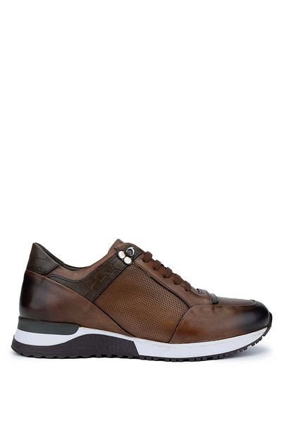 Tamer Tanca Men's Brown Genuine Leather Sneakers - Sports Shoes