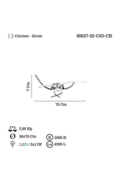 LUCEA Pascua 3 Lu Krom Ledlı Plafonyer 3000k 800ma 35w