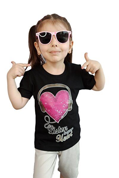 Bluence Tricou negru din bumbac pentru fete