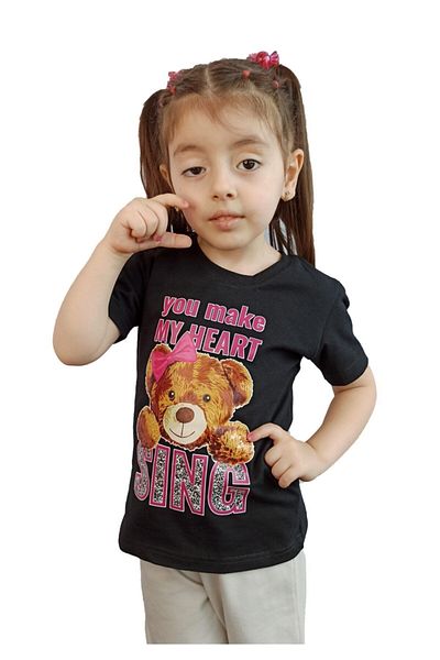 Bluence Black Girl's Cotton T-shirt