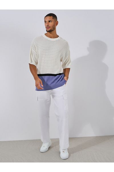 Styli Premium Cotton Color Block Knit Oversized T-Shirt