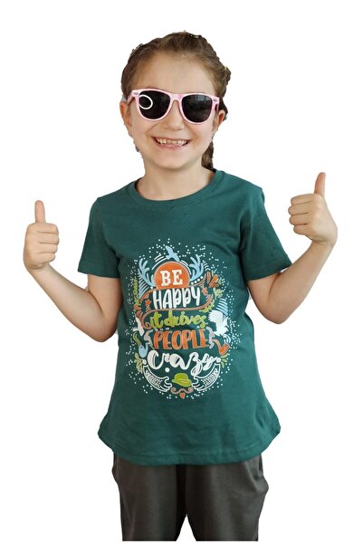 Bluence Tricou din bumbac pentru copii, verde, pentru fete, cu imprimeu cheln...